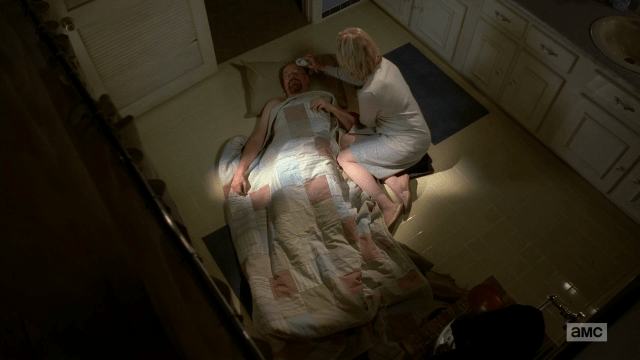 Breaking Bad S5E10 Walt crashed on the bathroom floor
